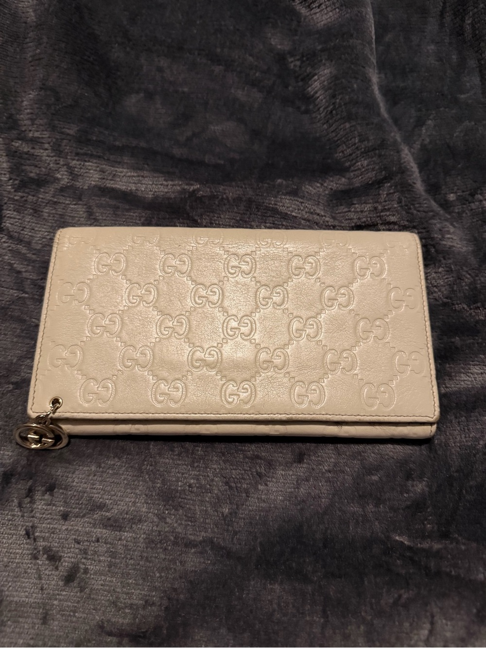 Gucci Cream Embossed GG Continental Wallet with Gold Charm